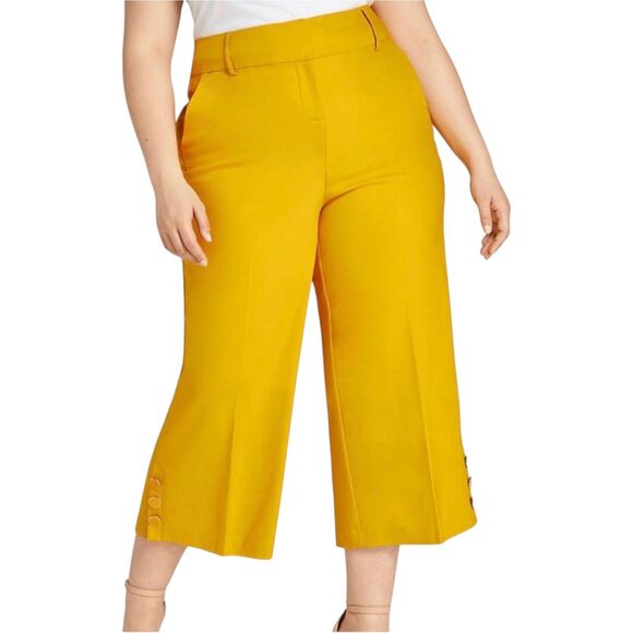 Lane Bryant Laney Wide-Leg Crop Pants. Yellow. Tropical Vacation Resort. 16 1X - Picture 1 of 10
